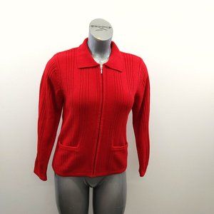 Alia Petite Women's Full Zip Ribbed Cardigan Sweater Size PS/P Red Long Sleeve C
